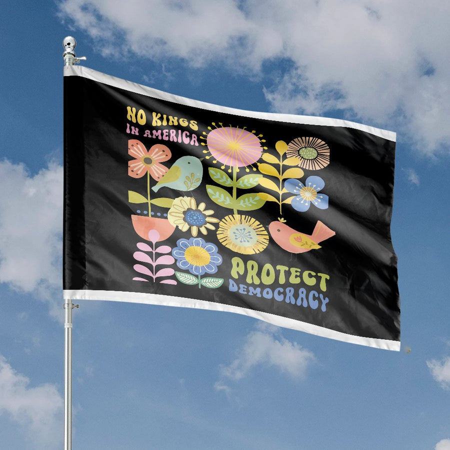 No Kings In America Flag | Protect Democracy Groovy Flower Art | UV-Resistant Premium Polyester | Home Decor Gift