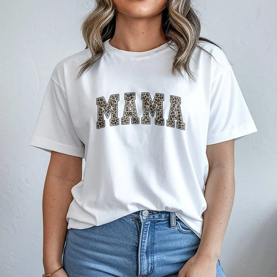 Mama T-Shirt | Leopard Print Varsity Letter Sweatshirt | Cozy Cotton Blend Pullover | Gift for New Mom, Mothers Day Present