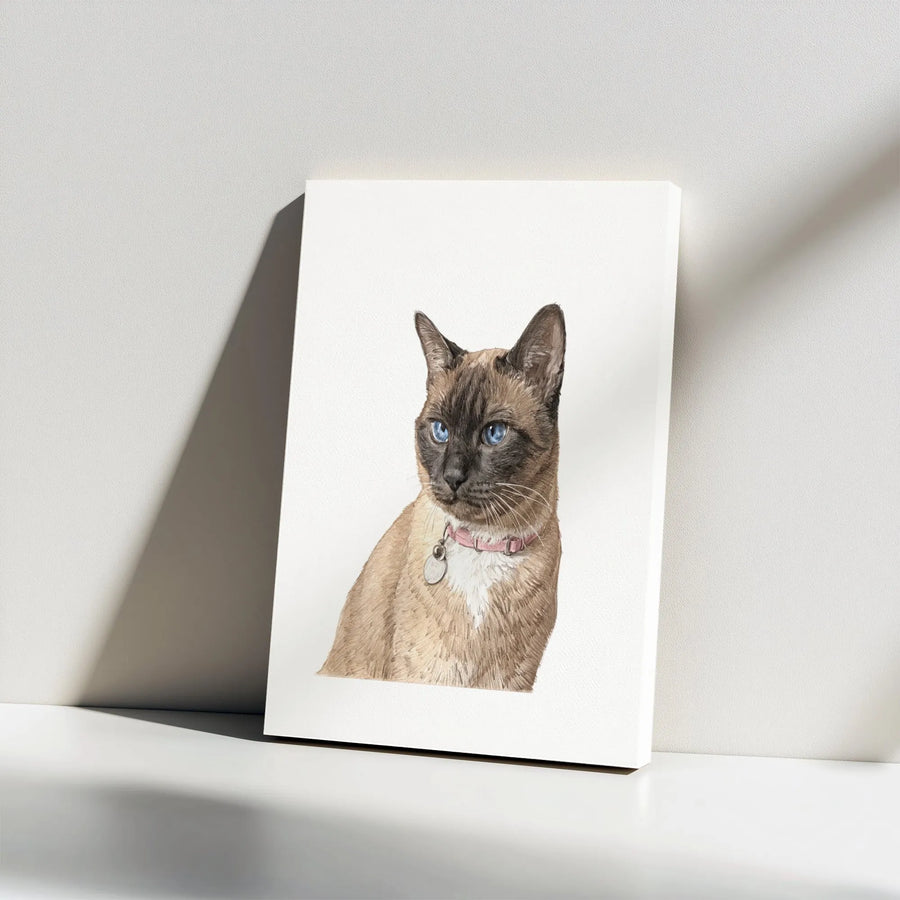 Siamese Cat Watercolor Canvas Print | Blue Eye Kitty Wall Art | Gallery Wrapped Premium Decor | Pet Lover Gift Idea