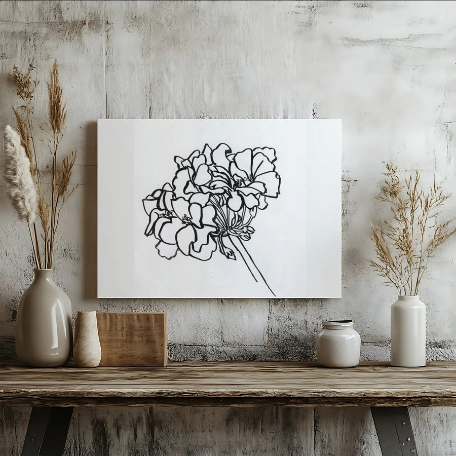 Geranium Line Art Canvas Print | Minimalist Black and White Floral Sketch | Premium Gallery Wrap Canvas | Modern Botanical Wall Decor Gift