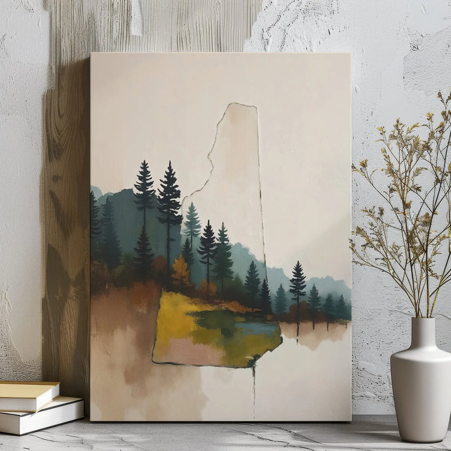 New Hampshire State Map Canvas Print | Watercolor Forest Landscape Silhouette | Premium Gallery Wrap Wall Art | Modern Home Decor Gift