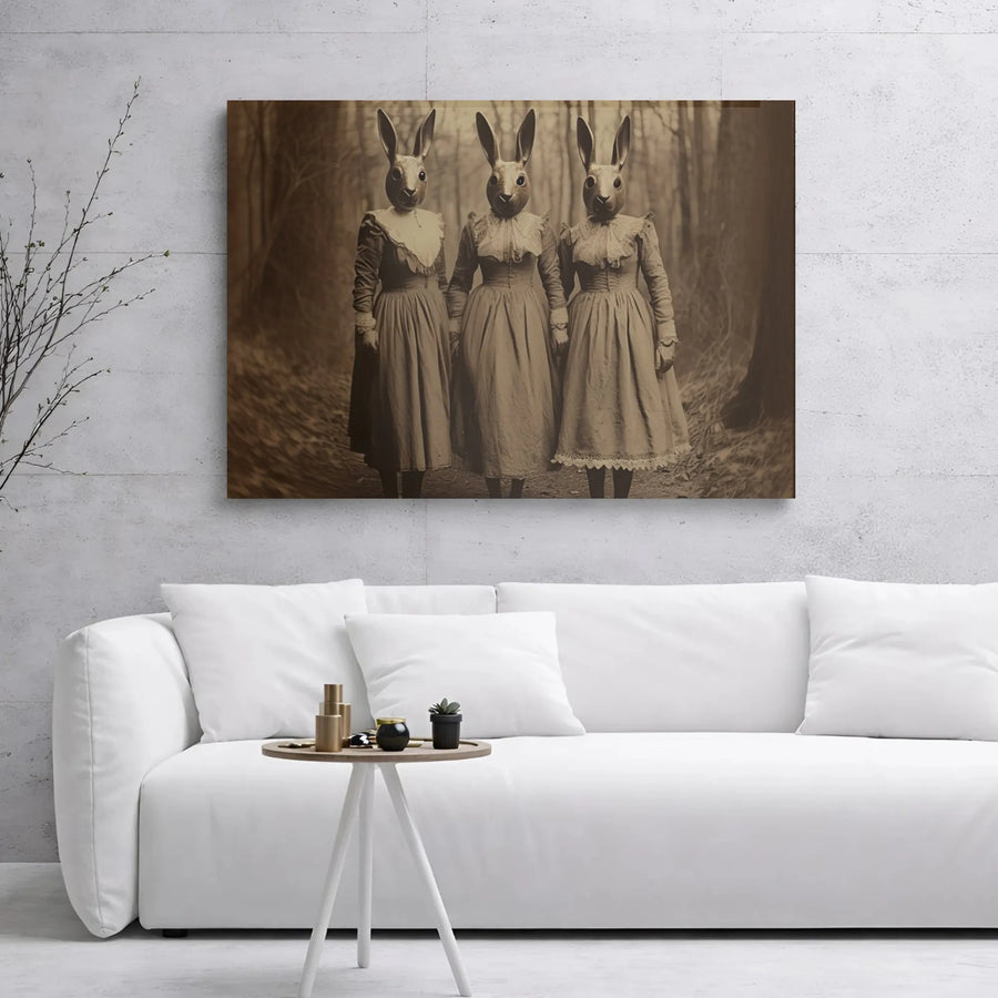 Surreal Rabbit Head Women Canvas Print | Vintage Gothic Forest Wall Art | 1.25-Inch Gallery Wrap | Dark Academia Home Decor Gift