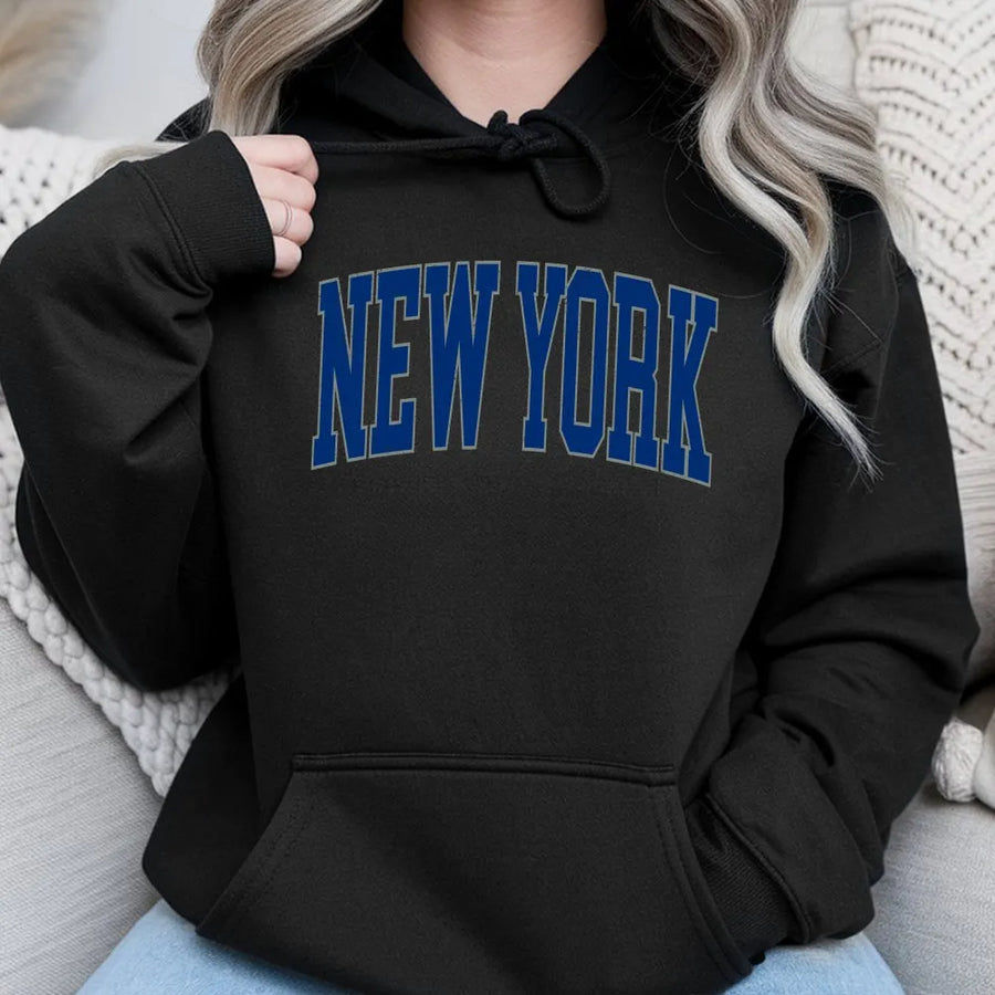 New York Hoodie | Vintage Collegiate Graphic | Premium Cotton-Blend | NYC Souvenir Gift for Men & Women