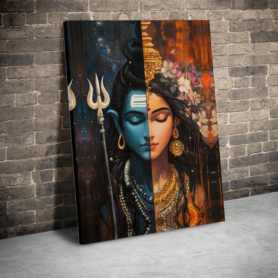Ardhanarishvara Canvas Art | Shiva And Parvati Split Face Wall Decor | 1.25 Inch Gallery Wrap | Hindu Spiritual Home Decor Gift