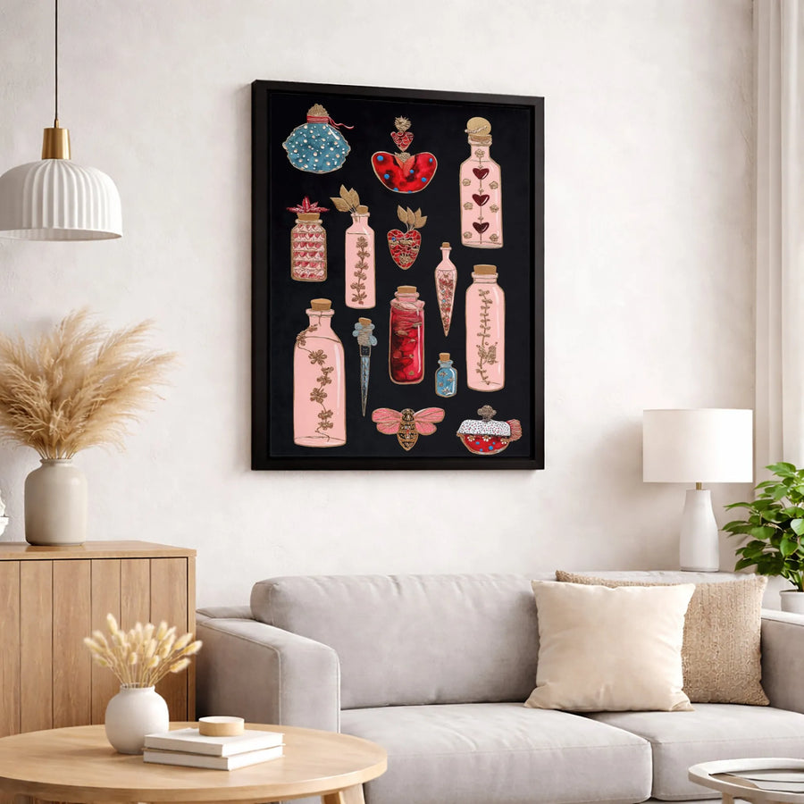 Magic Potion Bottles Wall Art | Apothecary Jar Illustration Canvas | Premium Fade-Resistant Print | Witchy Home Decor for Bedroom or Office