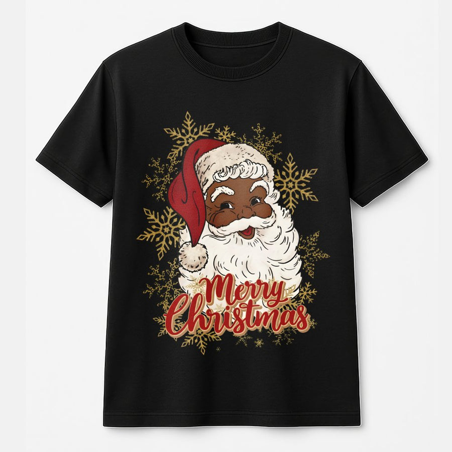 Black Santa Christmas T-Shirt | Inclusive Holiday Graphic Tee | 100% Cotton Premium Quality | Festive Gift for Family and Friends