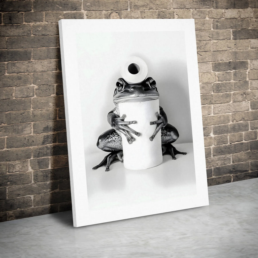 Funny Frog Toilet Paper Canvas Wall Art | Whimsical Bathroom Decor Print | Premium Gallery Wrap Canvas | Unique Gift for Animal Lovers