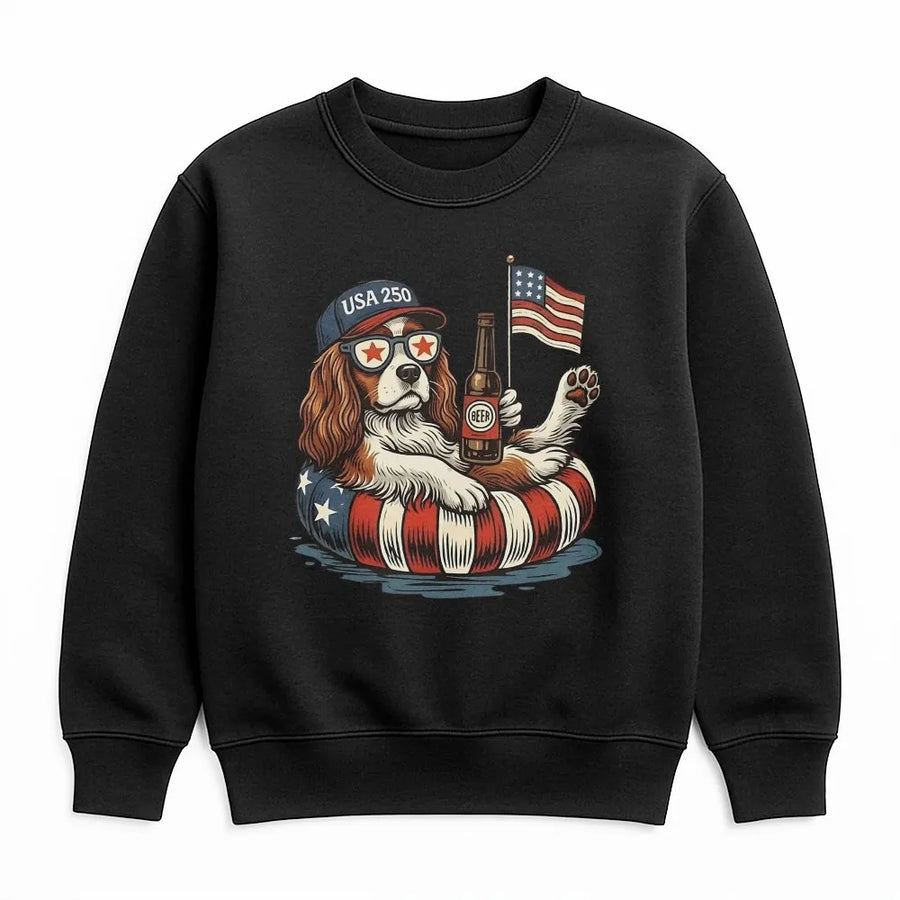Patriotic Cavalier King Charles Sweatshirt | Funny USA 250 American Flag Dog | Premium Cotton Blend | 4th of July Gift for Dog Lover