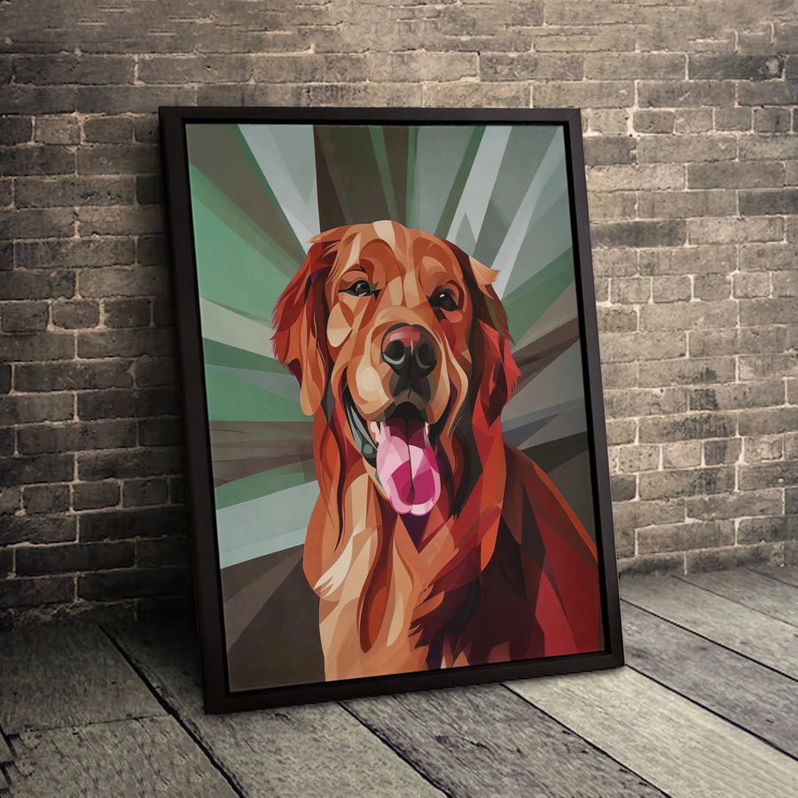 Golden Retriever Canvas Wall Art | Geometric Dog Portrait Print | Premium Fade-Resistant Gallery Wrap | Modern Home Decor Gift for Dog Lovers