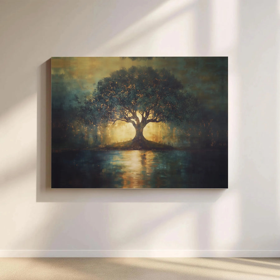 Tree Of Life Canvas Wall Art | Golden Sunset Landscape Painting | Gallery Wrapped Premium Print | Nature Home Decor Gift For Living Room