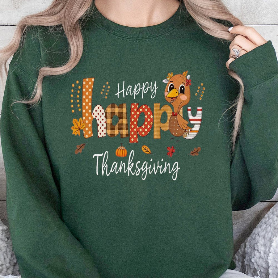 Happy Thanksgiving Sweatshirt | Cute Turkey Fall Graphic | Premium Cotton Blend | Unisex Holiday Gift for Women and Men