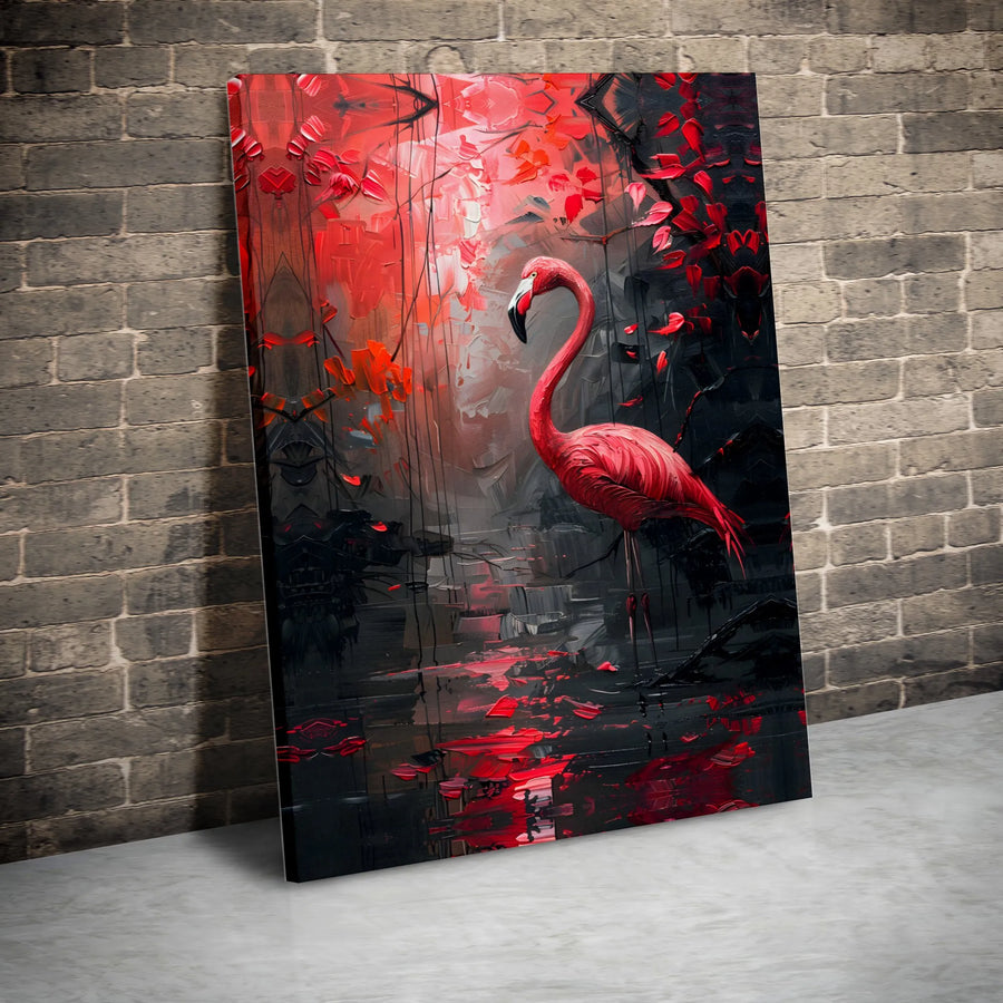 Abstract Flamingo Wall Art Canvas Print | Modern Red and Black Textured Art | Premium Gallery Wrapped Canvas | Living Room Decor Gift