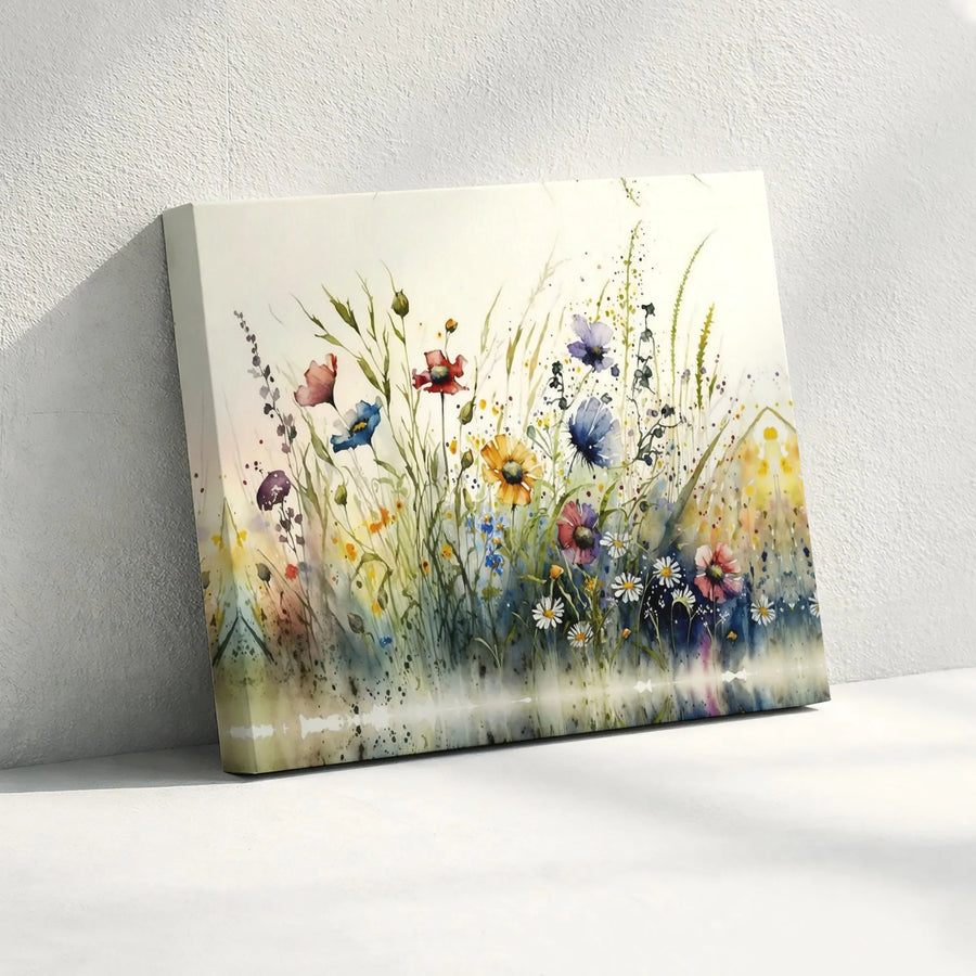 Watercolor Wildflower Meadow Canvas | Abstract Floral Landscape Art | Premium Fade-Resistant Print | Elegant Home Decor for Living Room Gift