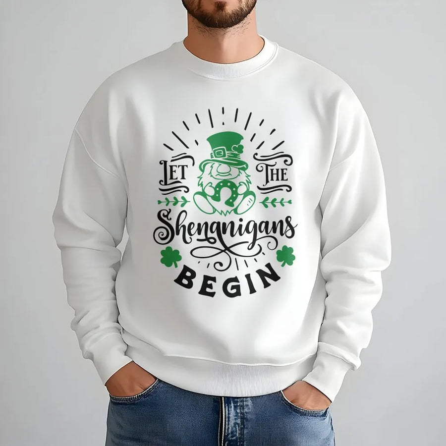 St Patrick's Day Sweatshirt | Let The Shenanigans Begin Gnome Design | Premium Cotton Blend | Gift For Him Her St Pattys Party