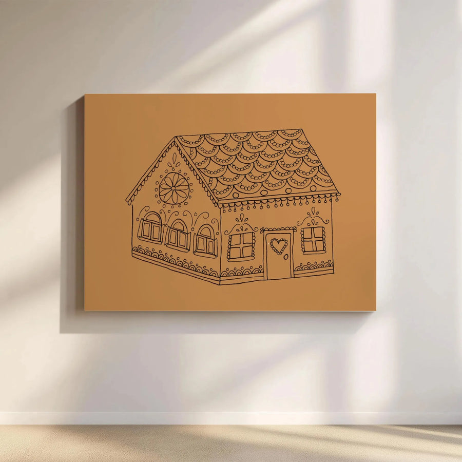 Gingerbread House Wall Art | Minimalist Line Drawing Canvas | Premium 1.25-Inch Gallery Wrap | Christmas Kitchen Home Decor