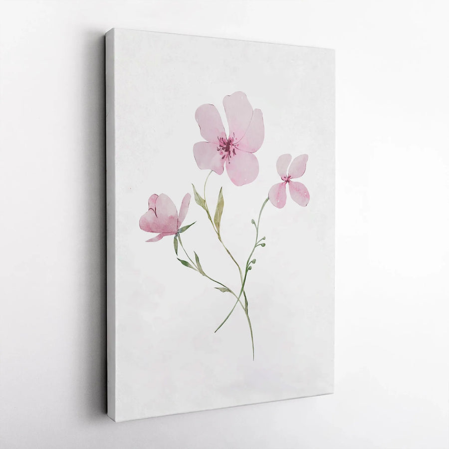 Watercolor Pink Flower Wall Art | Minimalist Botanical Canvas Print | Premium Gallery Wrap | Floral Home Decor Gift for Her