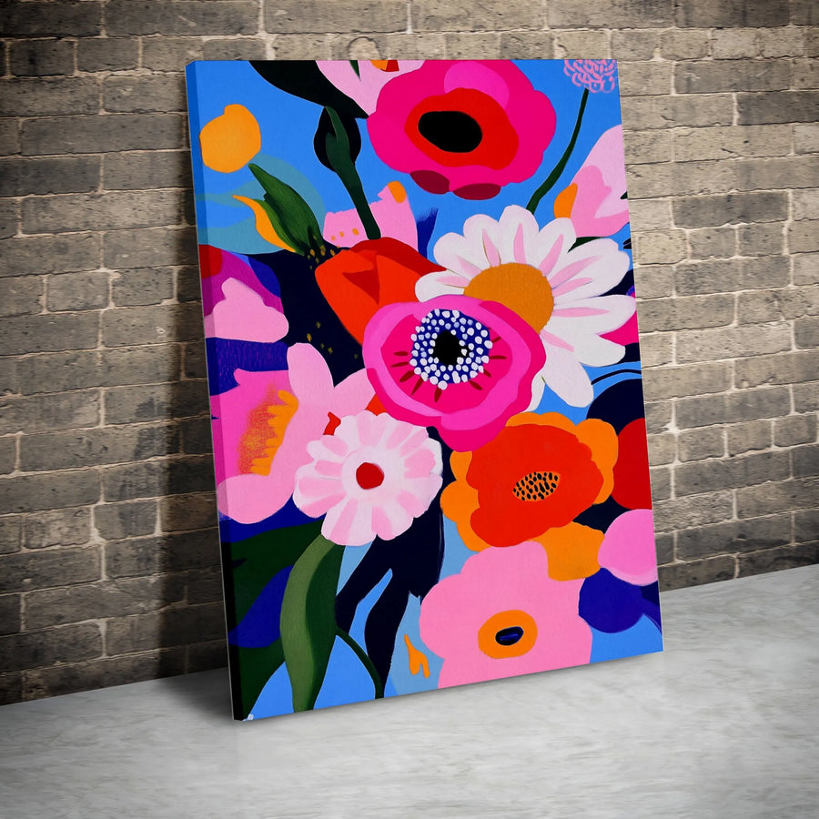 Abstract Floral Canvas Wall Art | Vibrant Botanical Flower Bouquet Print | Premium Gallery-Wrapped 1.25" Profile | Modern Colorful Home Decor Gift