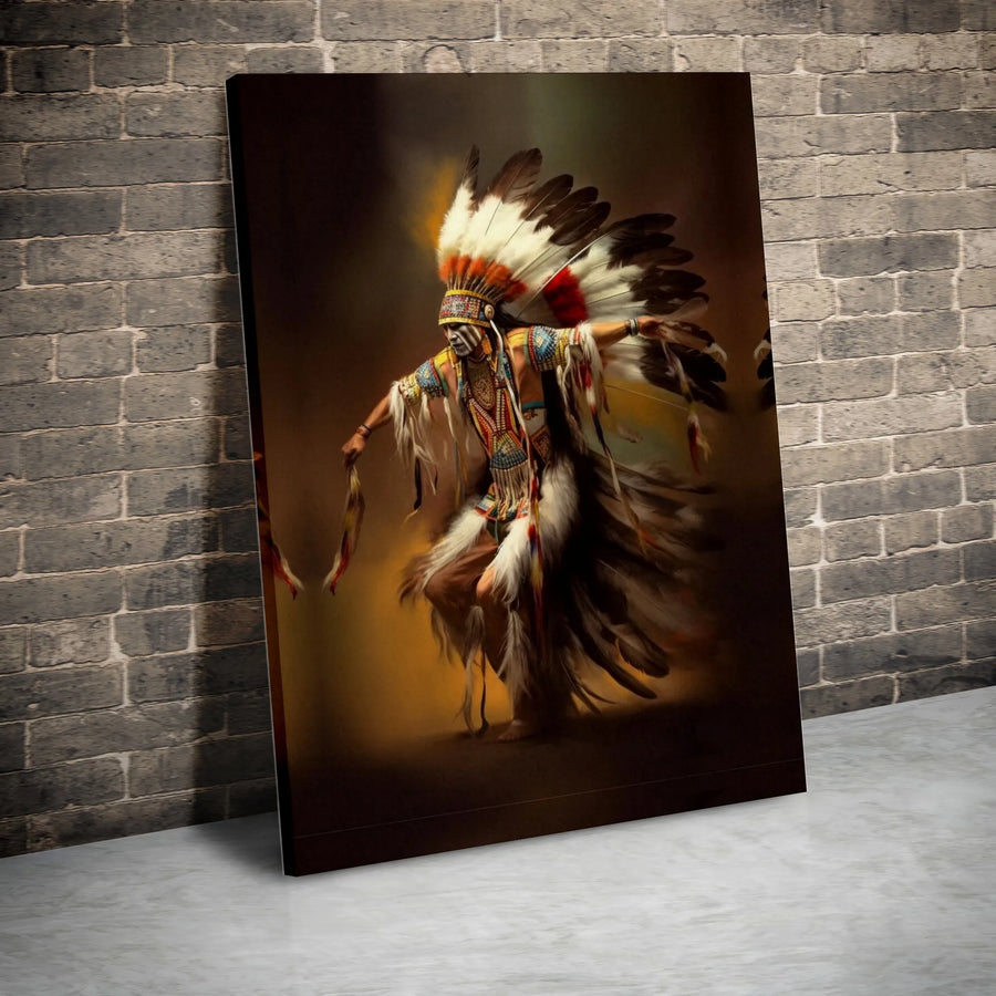 Native American Dancer Canvas Wall Art | Warrior Feather Headdress Print | Premium 1.25-inch Gallery Wrap | Southwestern Home Decor Gift