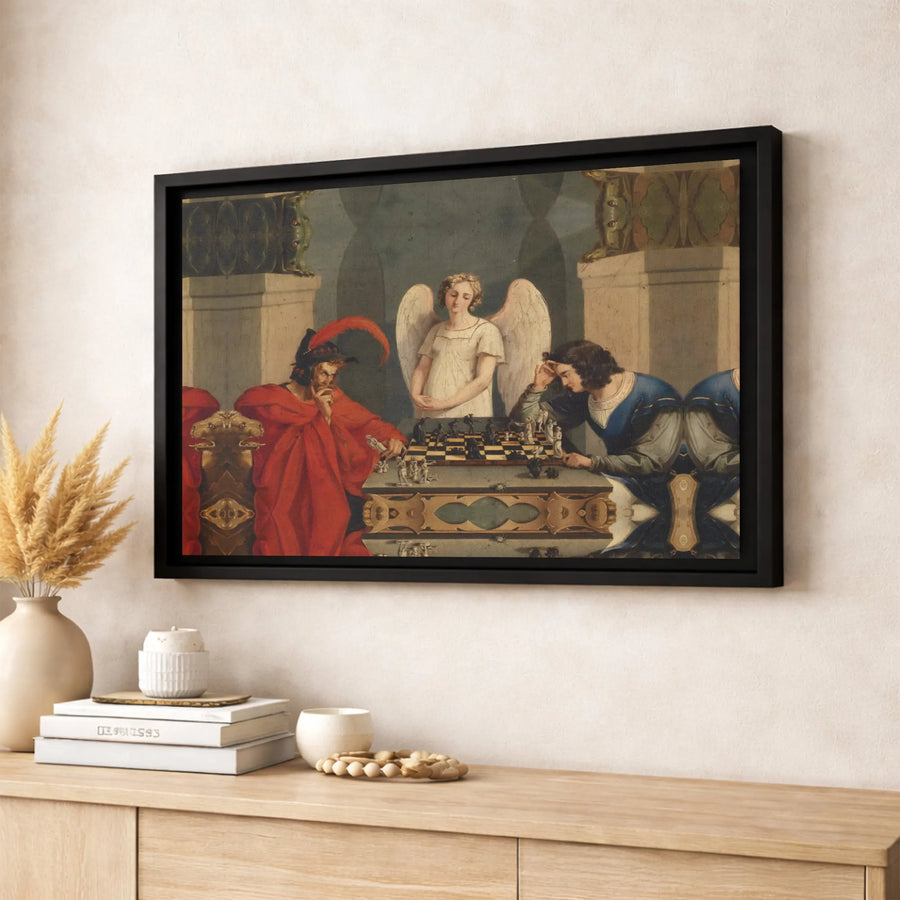 The Chess Players Wall Art | Moritz Retzsch Game of Life Painting | Premium Gallery Wrap Canvas | Gothic Home Decor Gift for Chess Lovers