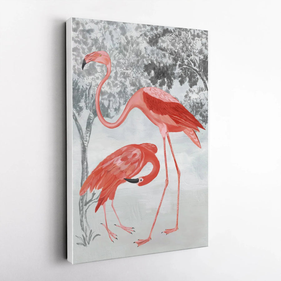 Flamingo Canvas Wall Art | Modern Pink Flamingo Illustration | Premium 1.25" Thick Canvas | Tropical Home Decor Gift for Bird Lover