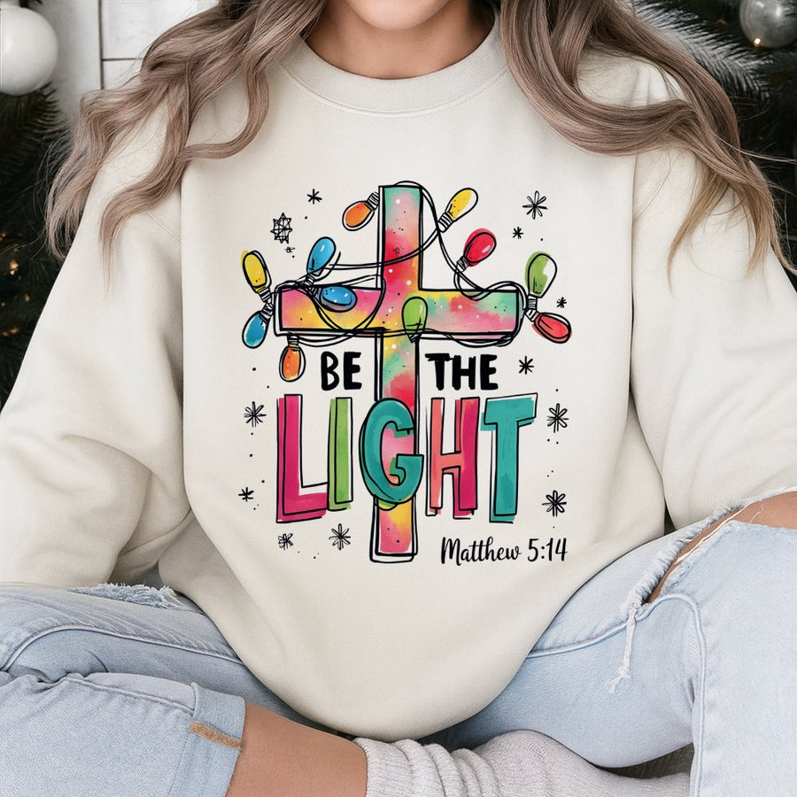 Be The Light Sweatshirt | Matthew 5:14 Bible Verse Christmas Design | Premium Cotton Blend | Christian Religious Gift for Women and Men