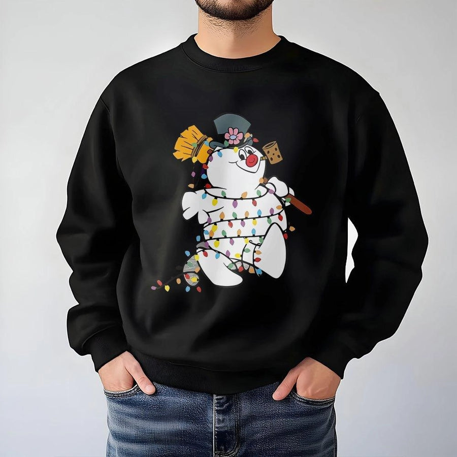 Snowman Christmas Sweatshirt | Festive Holiday Lights Graphic Design | Cozy Cotton Blend Crewneck | Unisex Winter Gift for Men and Women