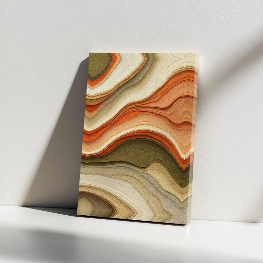 Abstract Agate Wall Art | Earth Tone Wavy Texture Print | Premium 1.25-Inch Gallery Wrap Canvas | Modern Minimalist Home Decor