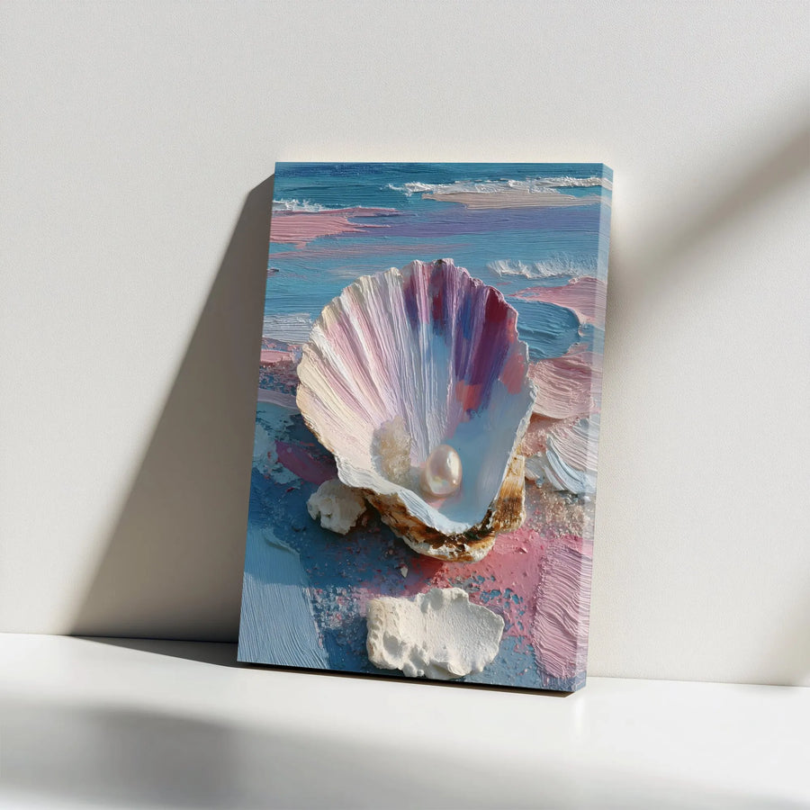 Seashell Pearl Vertical Canvas | Textured Coastal Wall Art | Thick Gallery Wrapped Print | Beach House Decor Gift