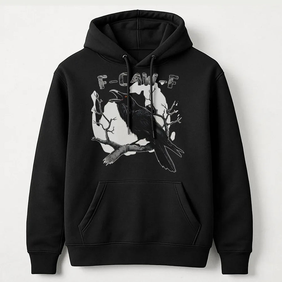 Raven Hoodie | F-Caw-F Gothic Crow Graphic Design | Premium Cotton Blend Pullover | Witchy Spooky Season Gift For Nature Lovers