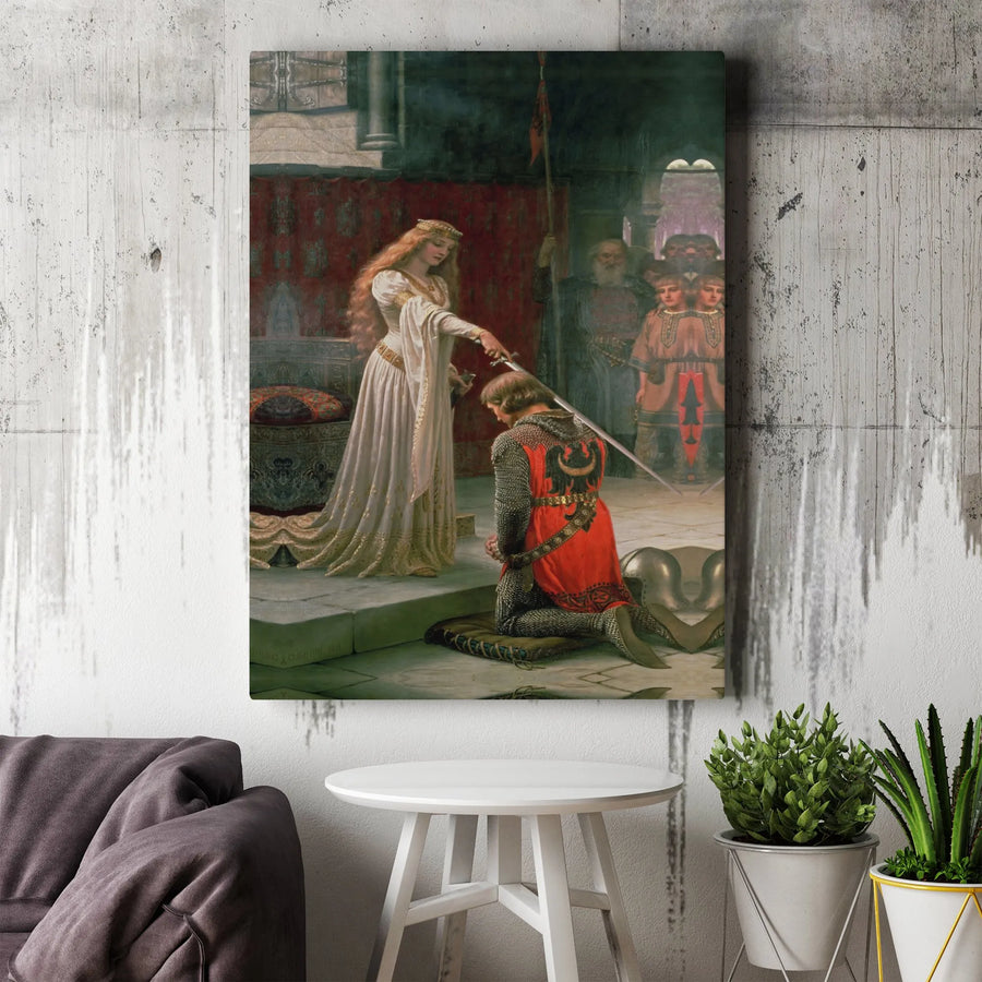 The Accolade Canvas Print | Edmund Leighton Medieval Knighting Art | Premium Gallery Wrap Wall Decor | Romanticism Fine Art for History Lovers
