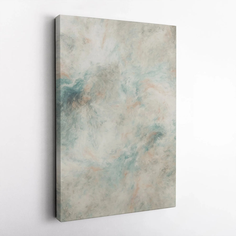 Abstract Canvas Wall Art | Muted Teal and Peach Brushstrokes | Premium Gallery Wrap Print | Modern Minimalist Home Decor for Living Room