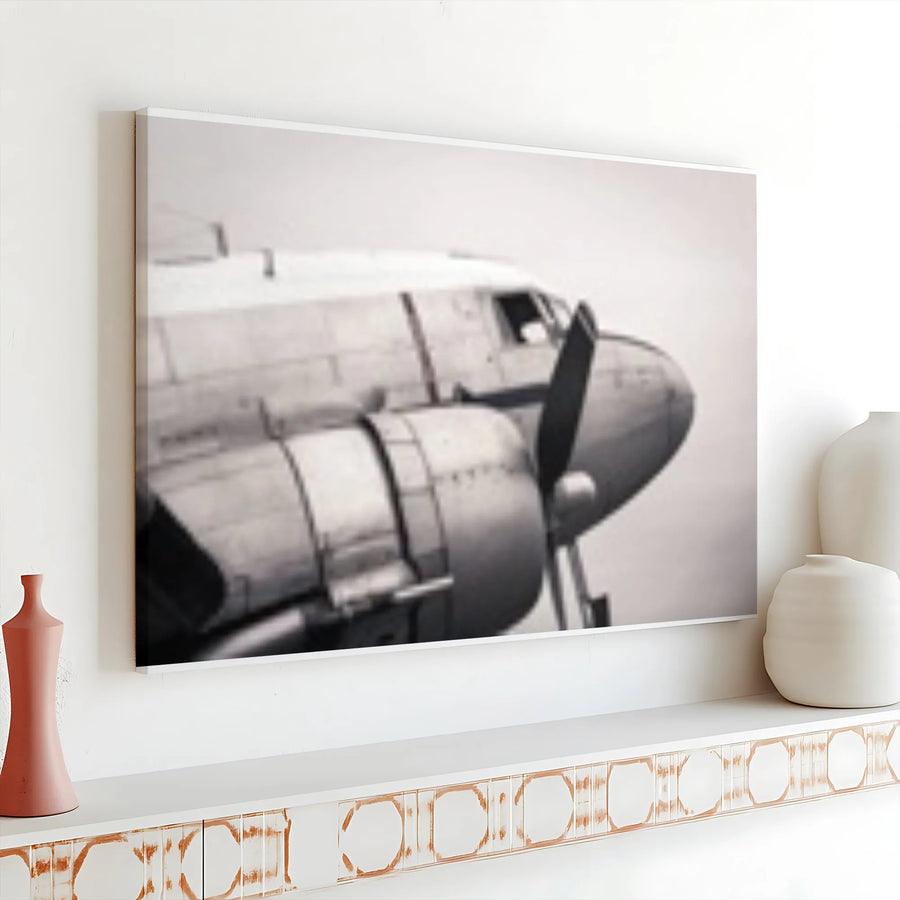 Vintage Propeller Plane Canvas Wall Art | Black and White Aviation Photography | Premium Gallery Wrapped Canvas | Gift for Pilot, Man Cave Decor
