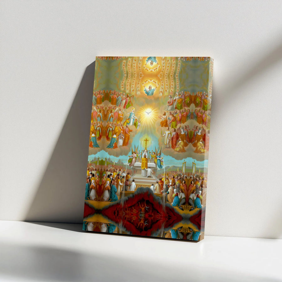 Communion of Saints Wall Art | Heavenly Mass Religious Canvas | Gallery-Wrapped Premium Decor | Catholic Gift for Home or Church