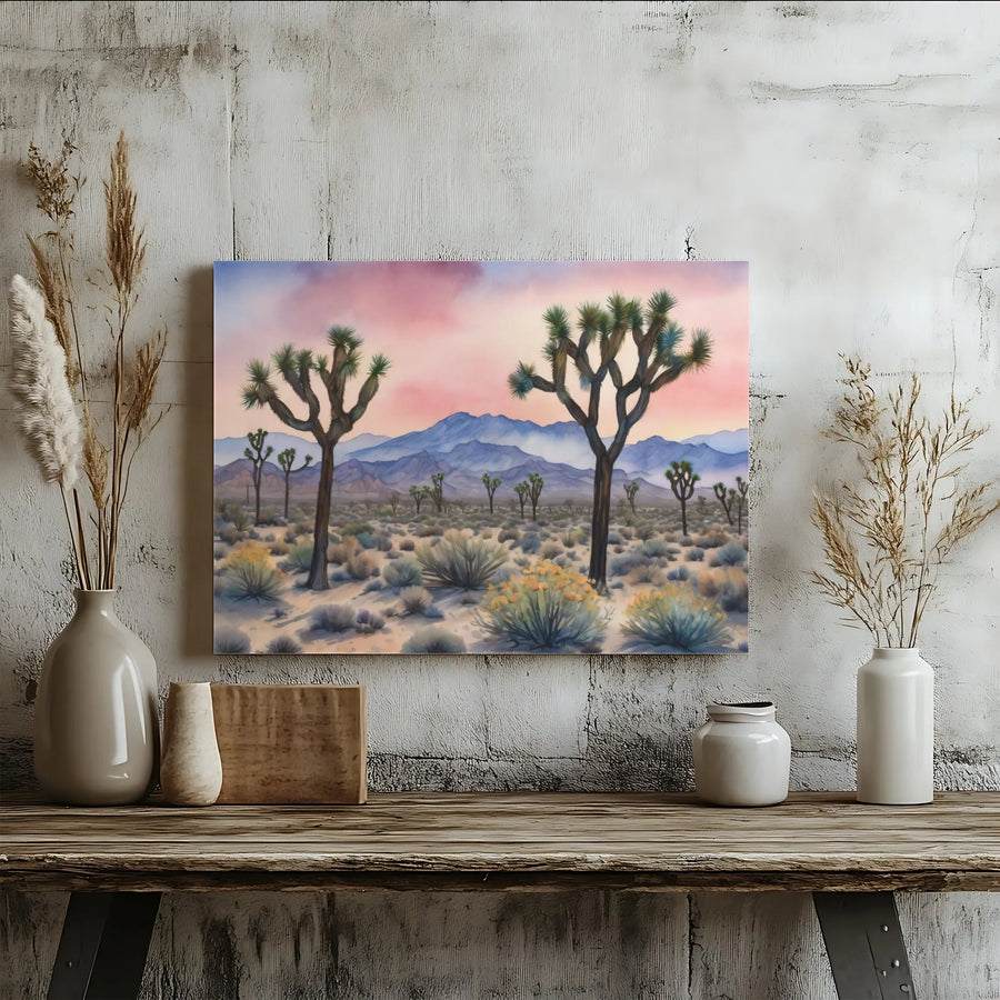 Joshua Tree Canvas Wall Art | Watercolor Desert Landscape Print | Premium Gallery Wrap Canvas | Southwestern Home Decor Gift