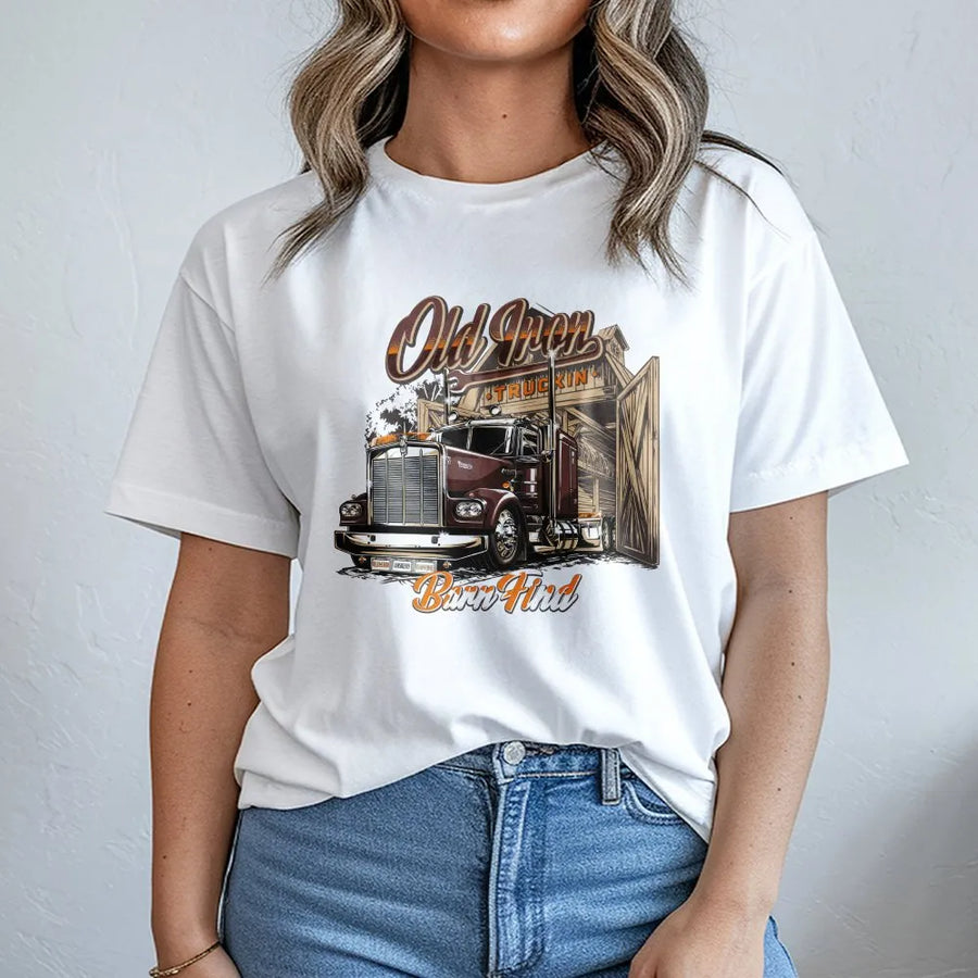 Old Iron Truckin' T-Shirt | Vintage Semi Truck Graphic | Premium 100% Cotton Tee | Gift for Truckers & Semi-Truck Enthusiasts
