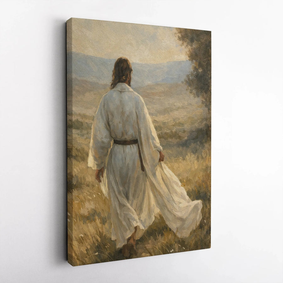 Jesus Walking In Field Canvas Art | Religious Wall Decor | Premium Fade-Resistant Gallery Wrap | Christian Spiritual Home Gift