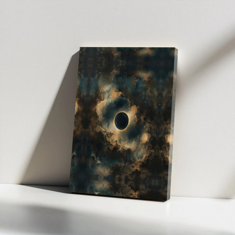 Solar Eclipse Wall Art | Abstract Dark Stormy Sky Canvas | Premium Gallery Wrap Print | Modern Celestial Home Decor