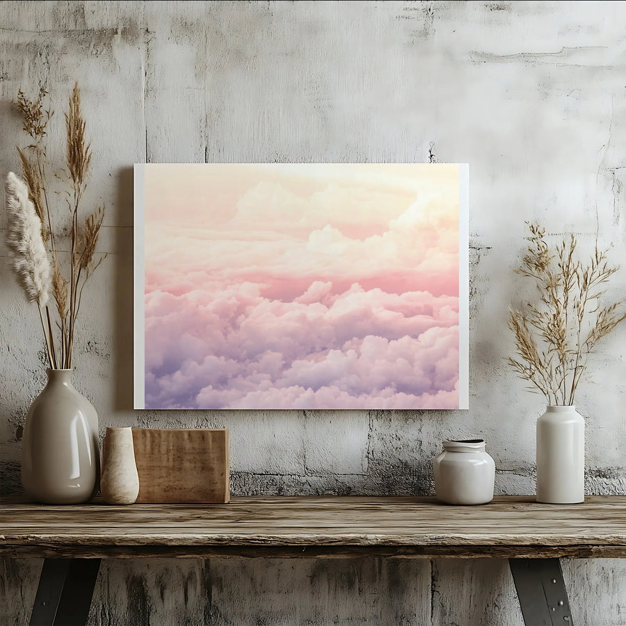 Pastel Cloudscape Canvas Wall Art | Ethereal Sunset Sky Print | Premium Gallery Wrapped Canvas | Modern Bedroom Decor Gift