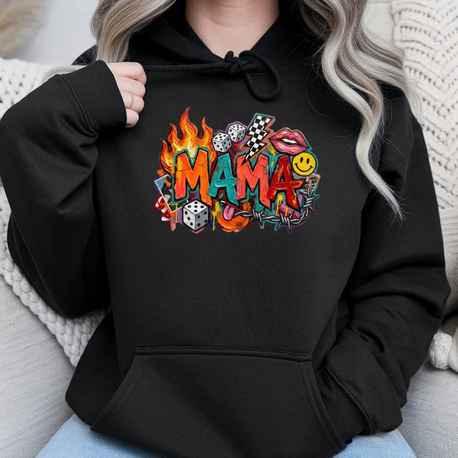 Retro Mama Graffiti Hoodie | 90s Street Art Style Graphic | Soft Cotton Unisex Tee | Trendy Mother's Day Gift for Cool Moms