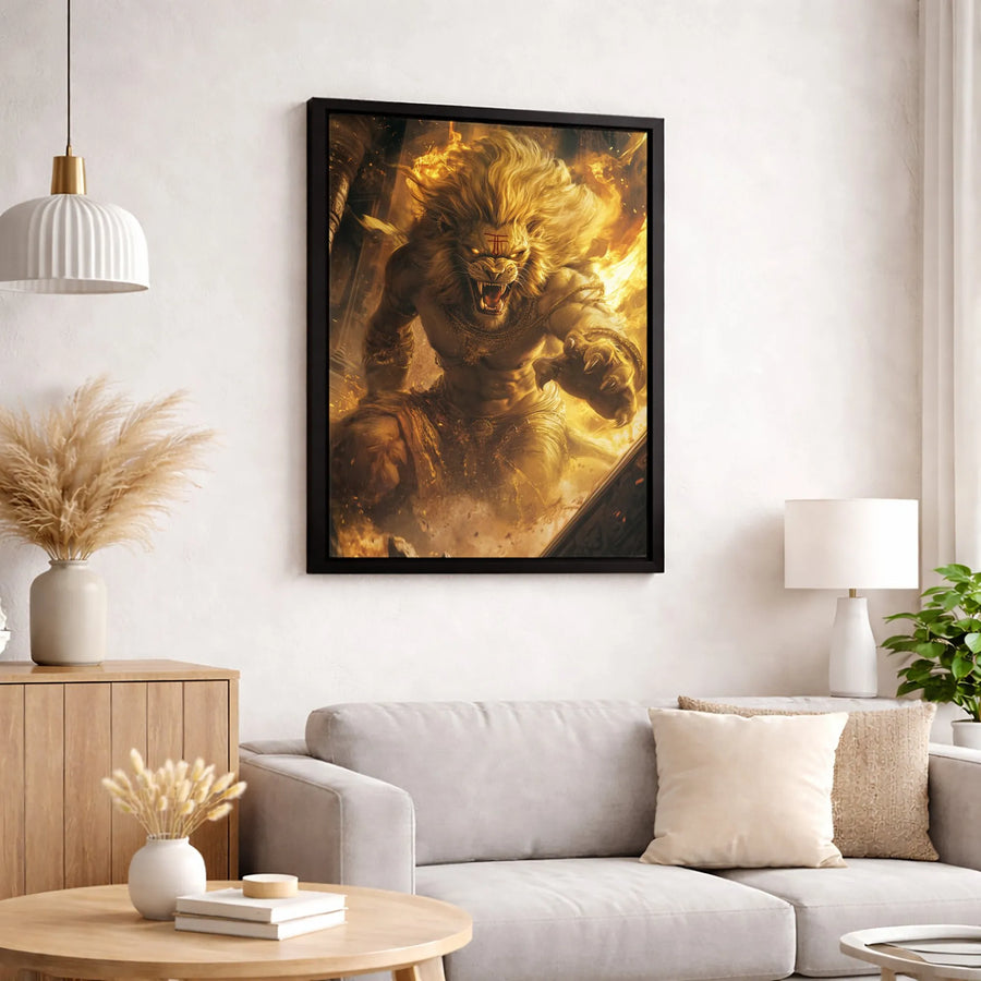 Narasimha Canvas Wall Art | Fierce Hindu Lion God Deity Print | Premium Gallery Wrapped Decor | Spiritual Home Office Gift