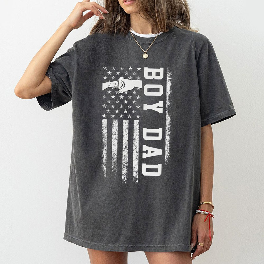 Boy Dad T-Shirt | Distressed American Flag Fist Bump Graphic | Premium 100% Cotton | Perfect Father's Day 2026 Gift for Dads