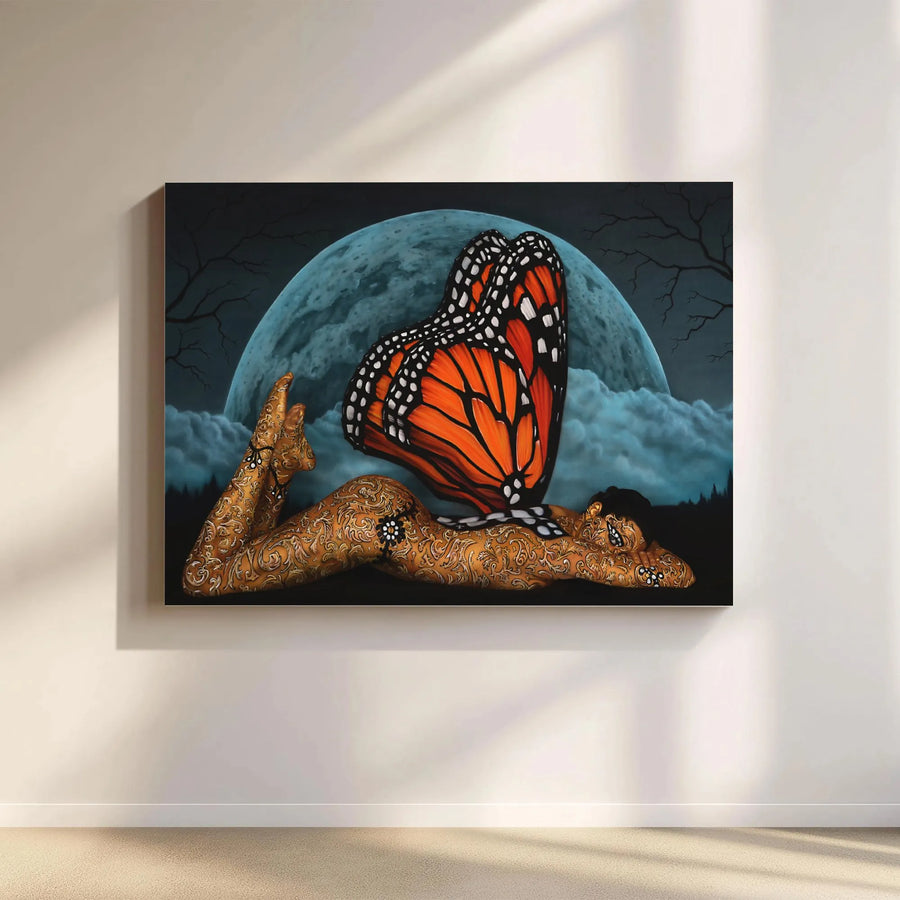 Monarch Butterfly Goddess Canvas Art | Mystical Moonlit Forest Print | Premium Gallery Wrapped Canvas | Collector's Gift for Fantasy Art Lover