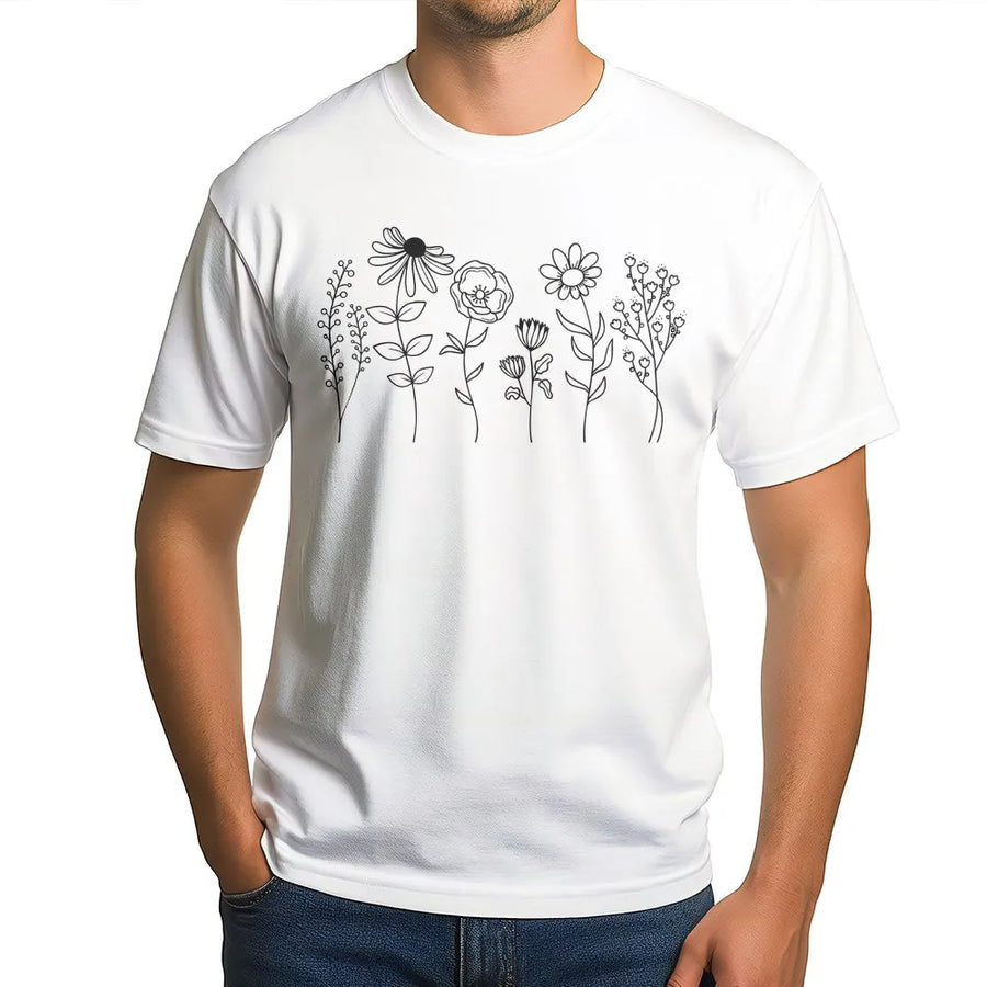 Wildflower T-Shirt | Minimalist Botanical Line Art | Soft Cotton Blend | Cottagecore Aesthetic Gift for Her
