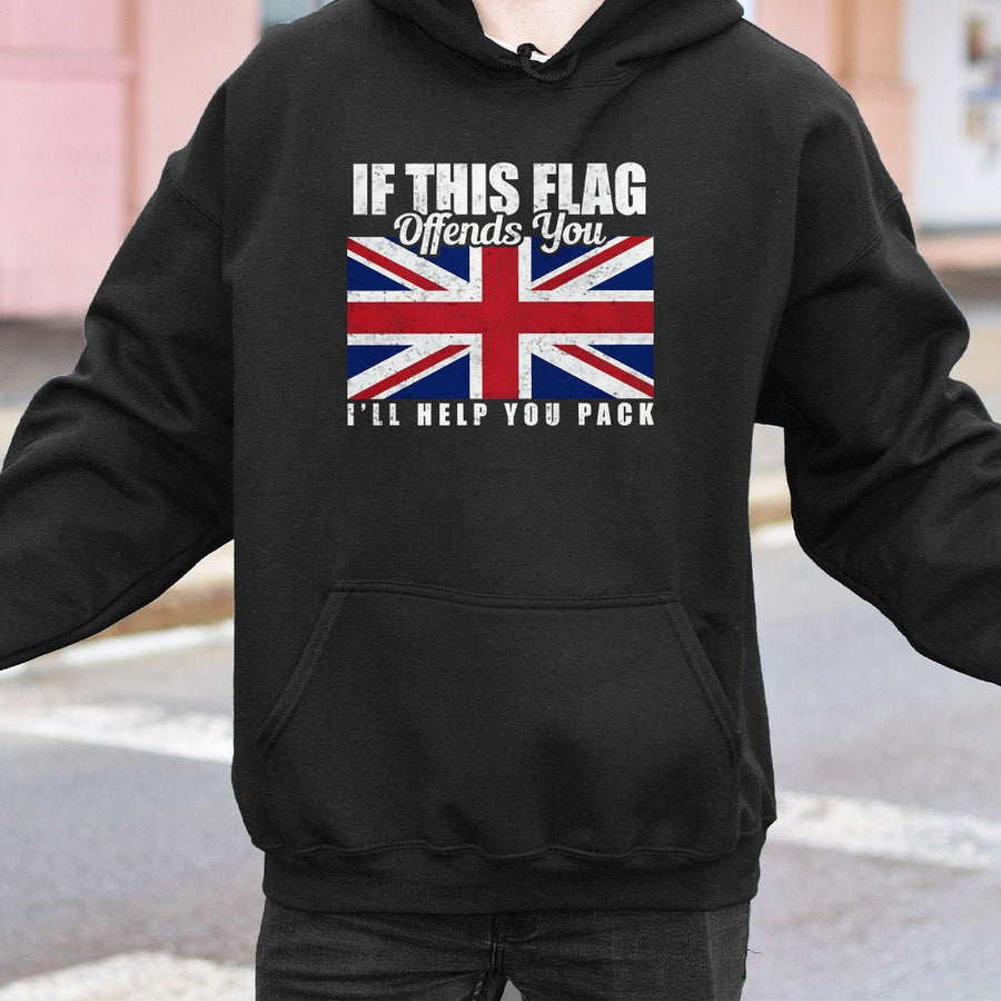 British Union Jack Flag Hoodie | If This Flag Offends You Design | Premium Cotton Blend Sweatshirt | Patriotic Gift for UK Proud Britons