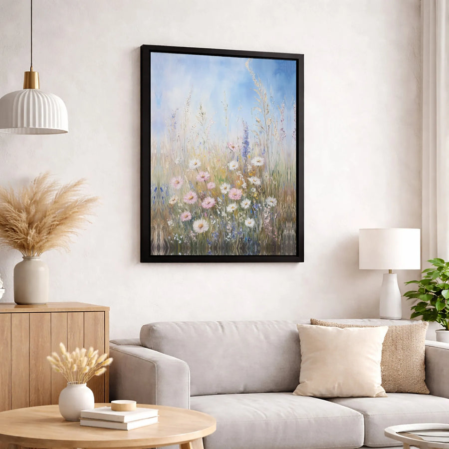 Impressionist Wildflower Meadow Canvas | Abstract Floral Painting with Daisies | Premium 1.25" Gallery Wrap Wall Art | Farmhouse Home Decor Gift