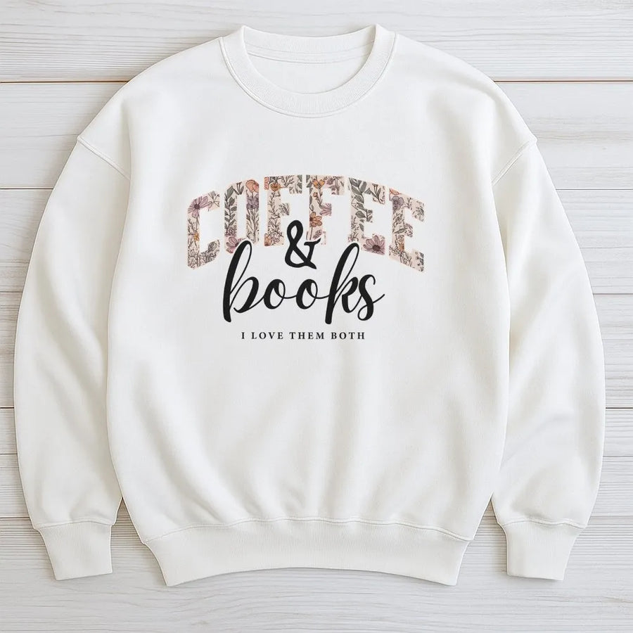 Coffee and Books Sweatshirt | Floral Varsity Graphic Tee | Soft 100% Cotton | Cozy Reader Gift for Book Club, Teacher