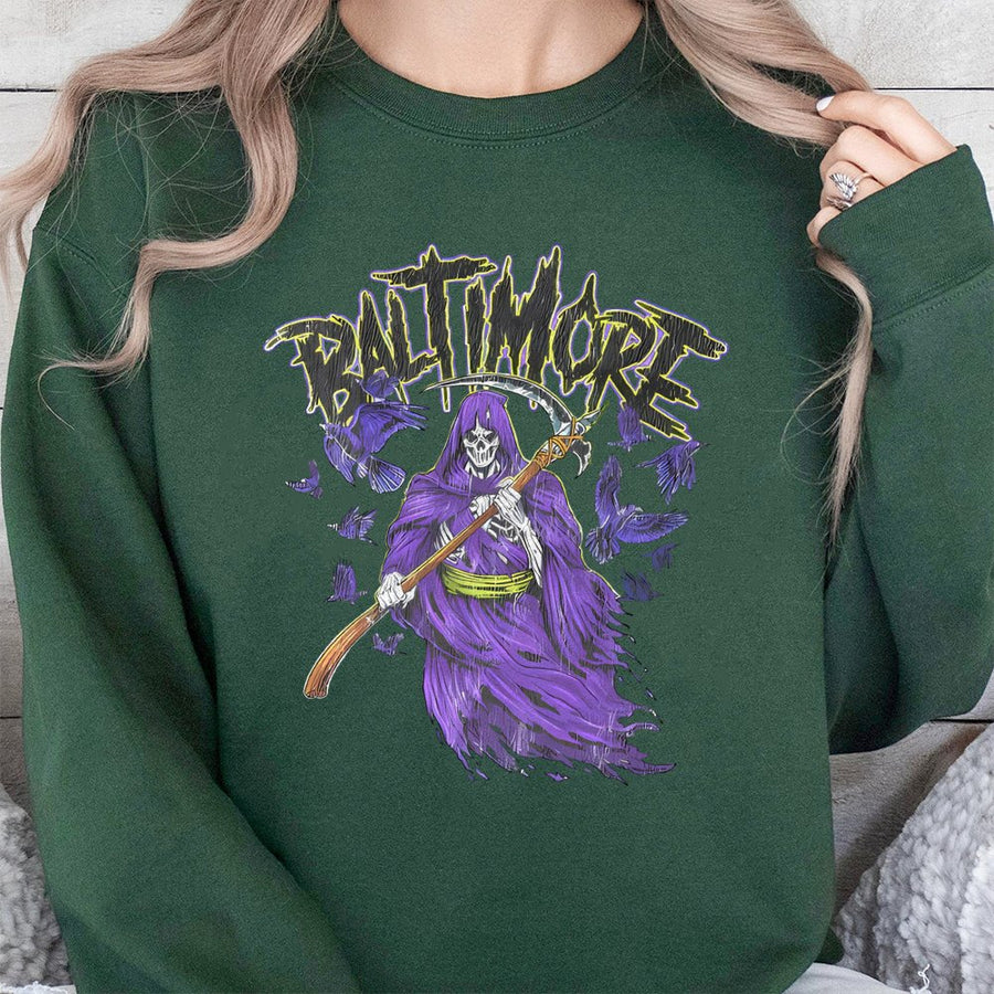 Baltimore Grim Reaper With Scythe And Ravens Sweatshirt