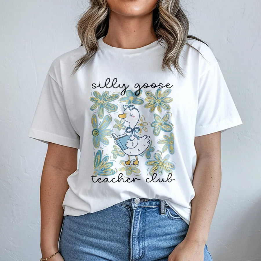Silly Goose Teacher T-Shirt | Floral Back To School Graphic | 100% Soft Cotton | Premium Gift For Kindergarten And Elementary Teachers