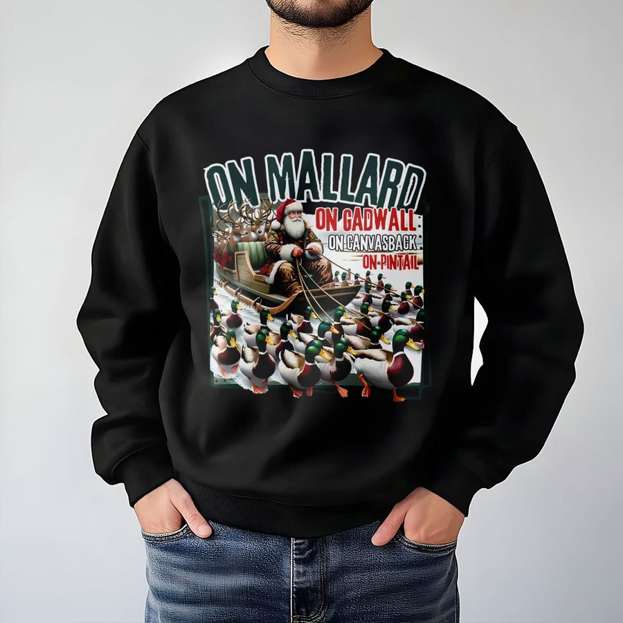 Duck Hunting Christmas Sweatshirt | Funny Santa Mallard Sleigh Design | Premium Unisex Pullover | Unique Outdoor Lover Holiday Gift