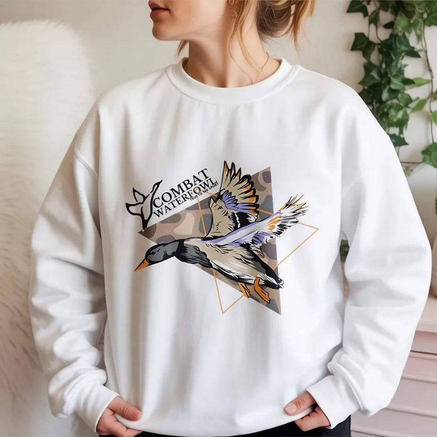 Duck Hunting Sweatshirt | Camo Waterfowl Graphic Print | Premium Cotton-Poly Blend | Outdoor Sportsman Gift for Hunters